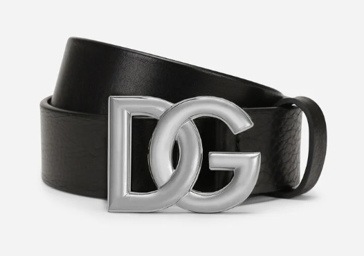 Tumbled leather belt with crossover DG logo buckle
