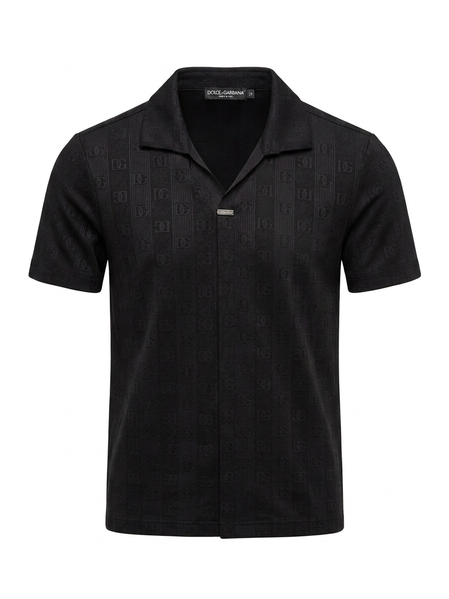 Camicia a maniche corte con colletto a rever e monogramma jacquard Dolce & Gabbana