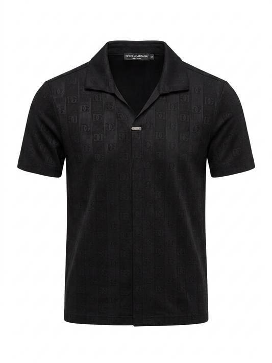 Camicia a maniche corte con colletto a rever e monogramma jacquard Dolce & Gabbana